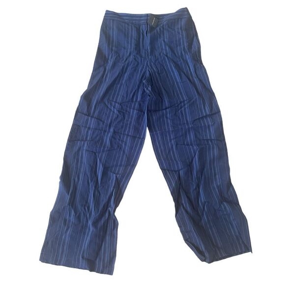 Club Monaco Women's Blue Striped Shiny Wide Rib Full Length Pants Size 2/4/6 NWT - Picture 3 of 5
